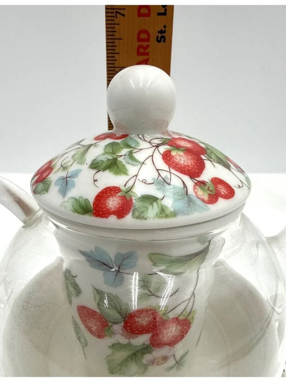 Grace Fine Porcelain Tea For One Set Strawberry Print Teapot Infuser Cup & Sauce